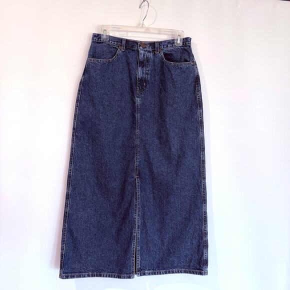 Eddie Bauer Vintage Denim Maxi Skirt Size 10 Long Blue Front Slit - Picture 1 of 9